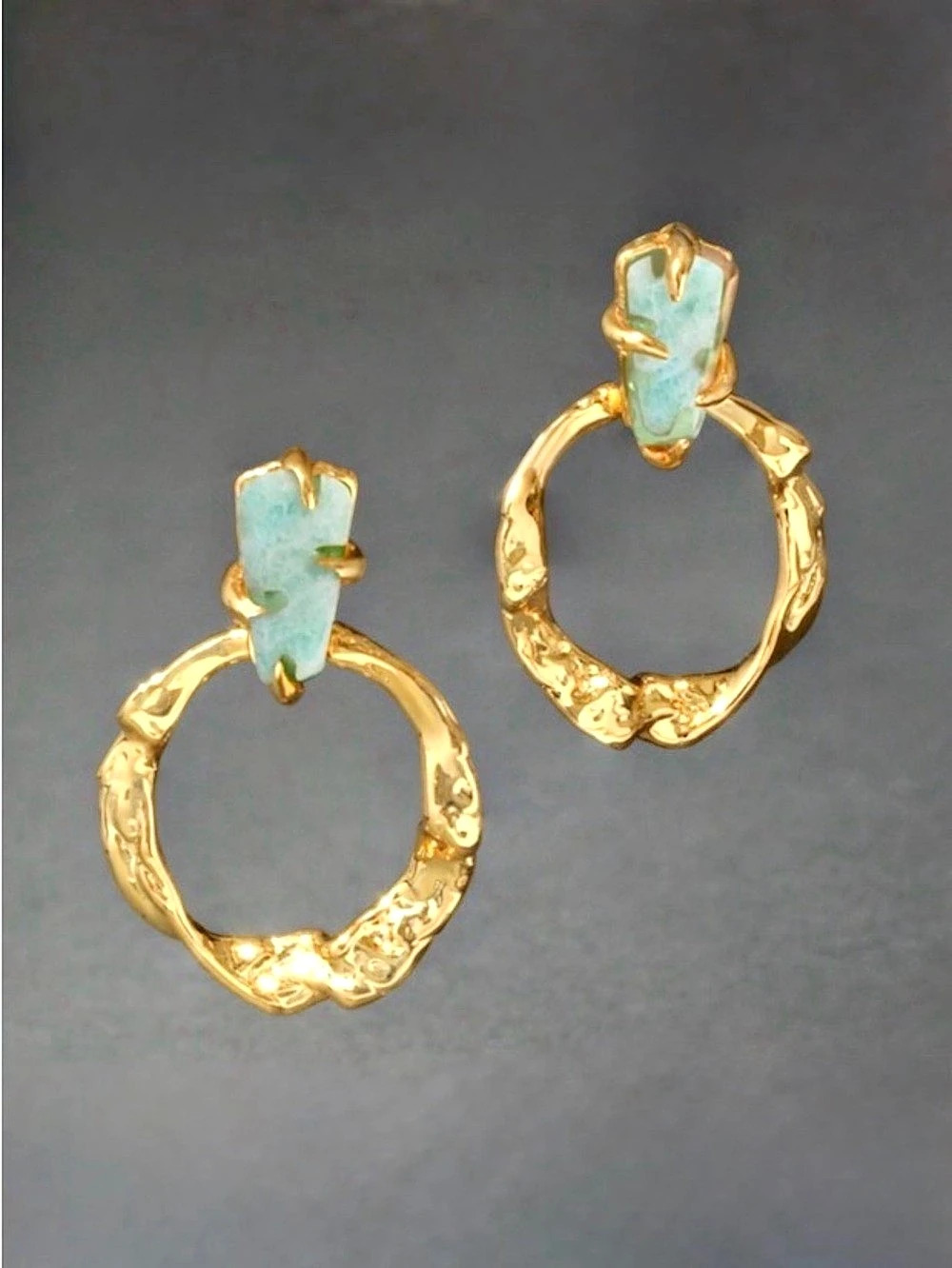 ALEXIS BITTAR • Gold Amazonite Door Knocker Hoop Drop Earrings SB24